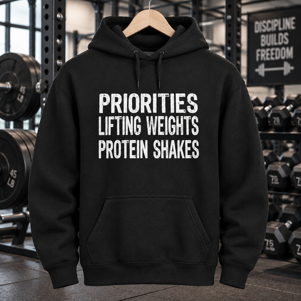 Priorities Lifting Weights Protein Shakes (Hoodie)