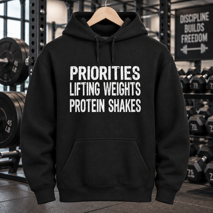 Priorities Lifting Weights Protein Shakes (Hoodie)