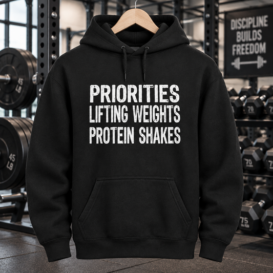 Priorities Lifting Weights Protein Shakes (Hoodie)