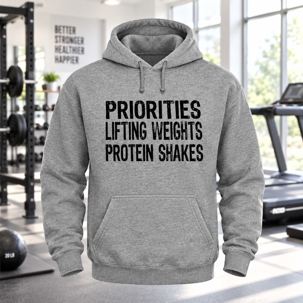 Priorities Lifting Weights Protein Shakes (Hoodie)