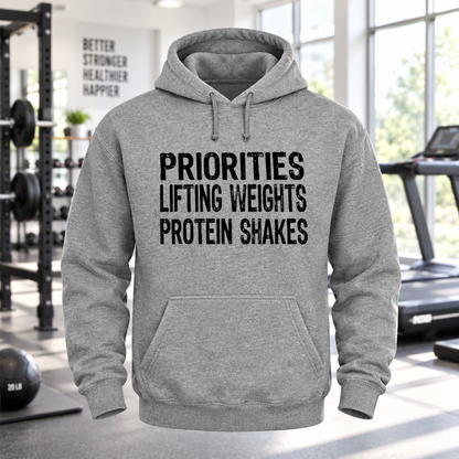 Priorities Lifting Weights Protein Shakes (Hoodie)