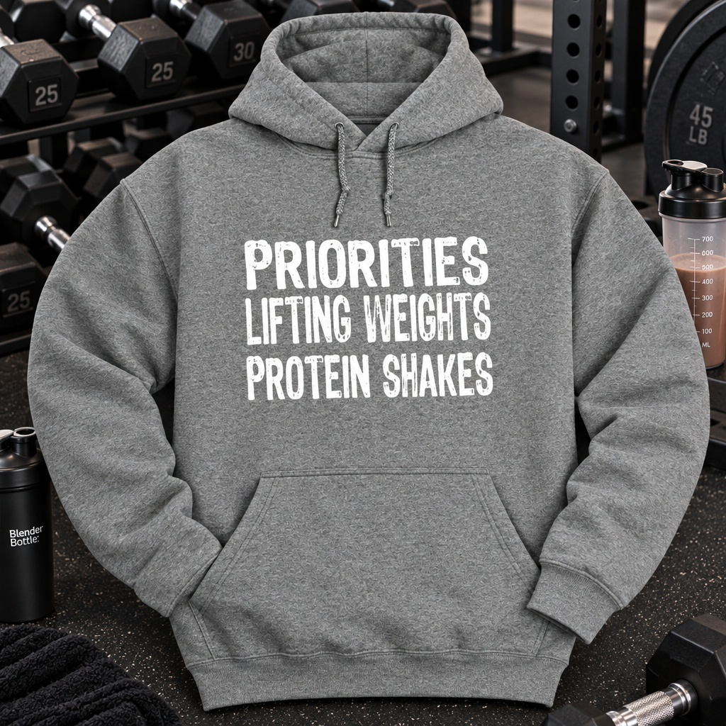 Priorities Lifting Weights Protein Shakes (Hoodie)