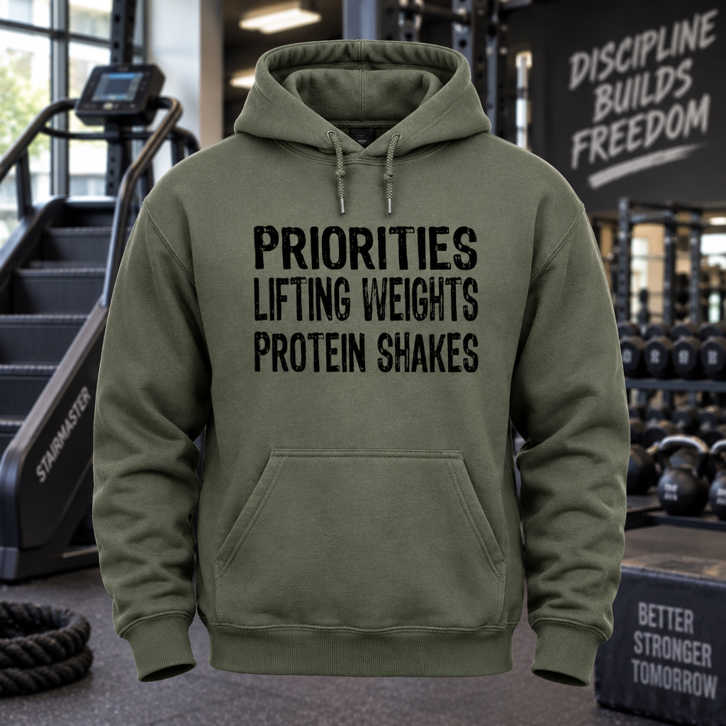 Priorities Lifting Weights Protein Shakes (Hoodie)