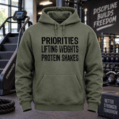 Priorities Lifting Weights Protein Shakes (Hoodie)