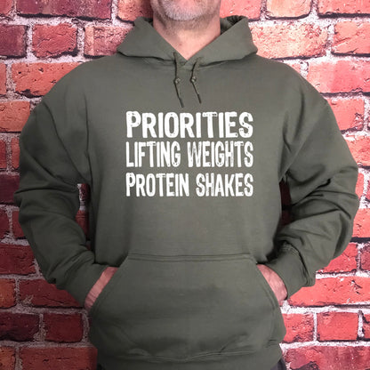 Priorities Lifting Weights Protein Shakes (Hoodie)