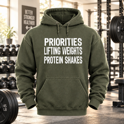 Priorities Lifting Weights Protein Shakes (Hoodie)