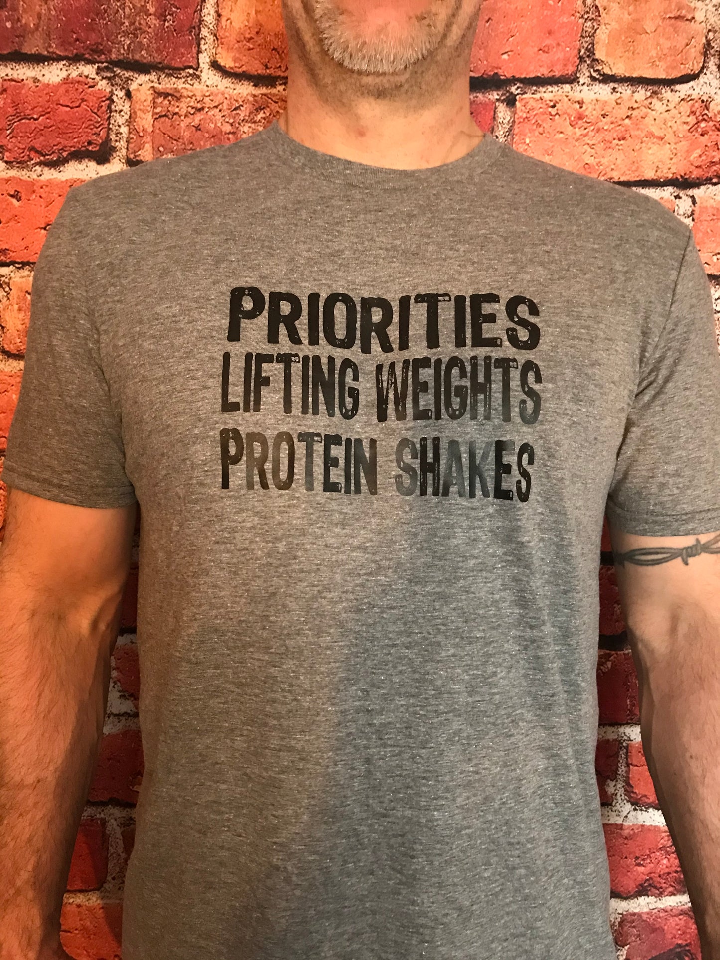 Priorities, Lifting Weights, Protein Shakes (T-Shirt)