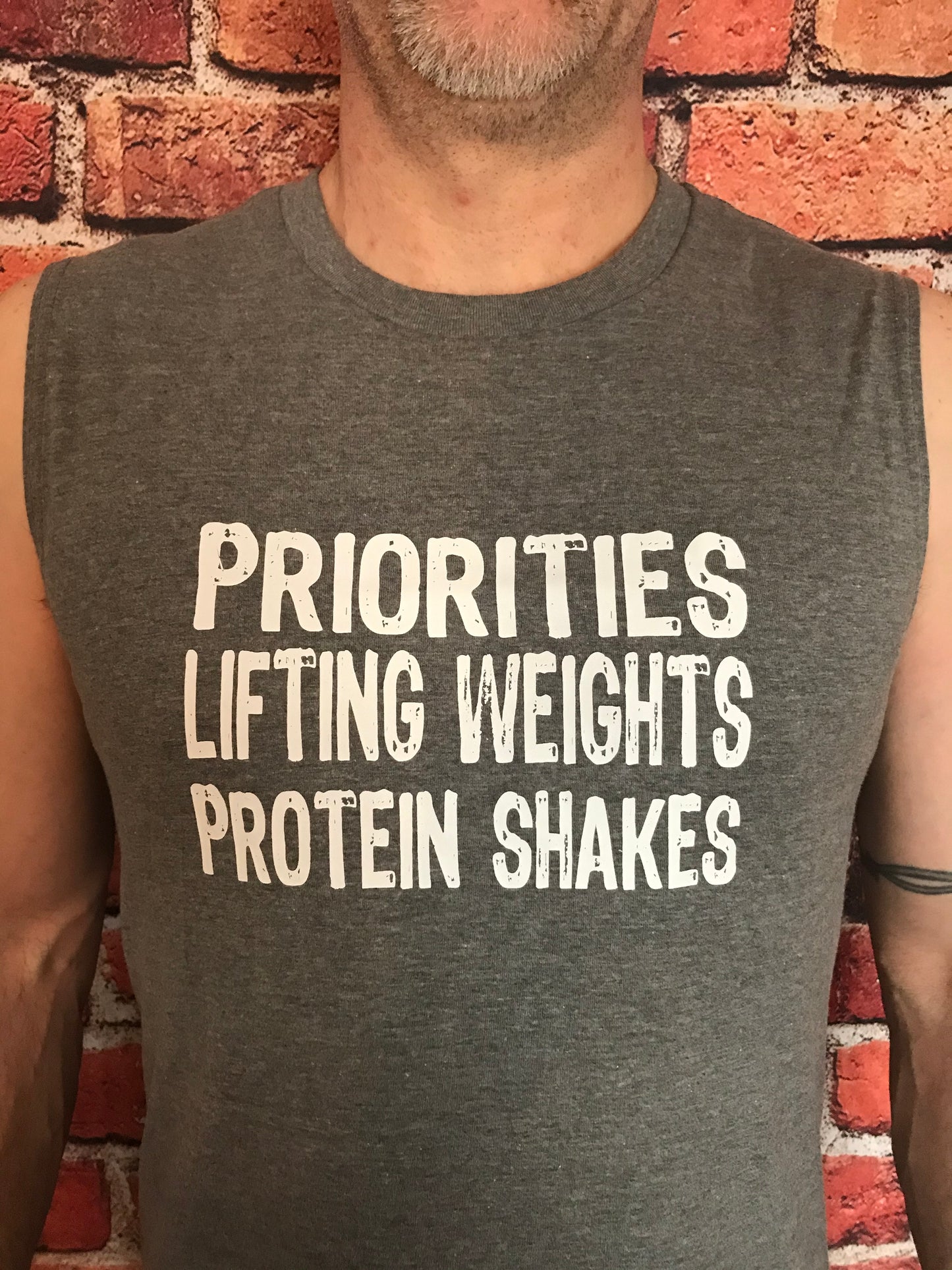 Priorities, Lifting Weights, Protein Shakes (Tank)